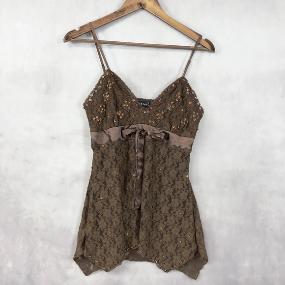 Wet Seal Tops - Wet Seal Women Babydoll Cami Top Size M Lace Sequin Y2K Whimsy Fairy Grunge